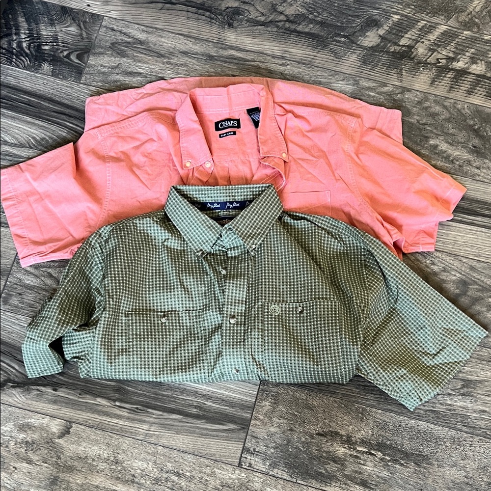 Chaps men’s Coral size xl and wrangler Olive size L Button Down Shirts